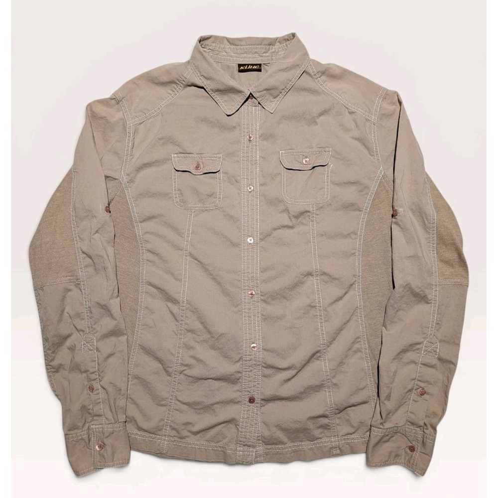Kuhl Womens Outdoor Hiking Shirt Jacket Roll Tab Utility Trail Beige Est Size M
